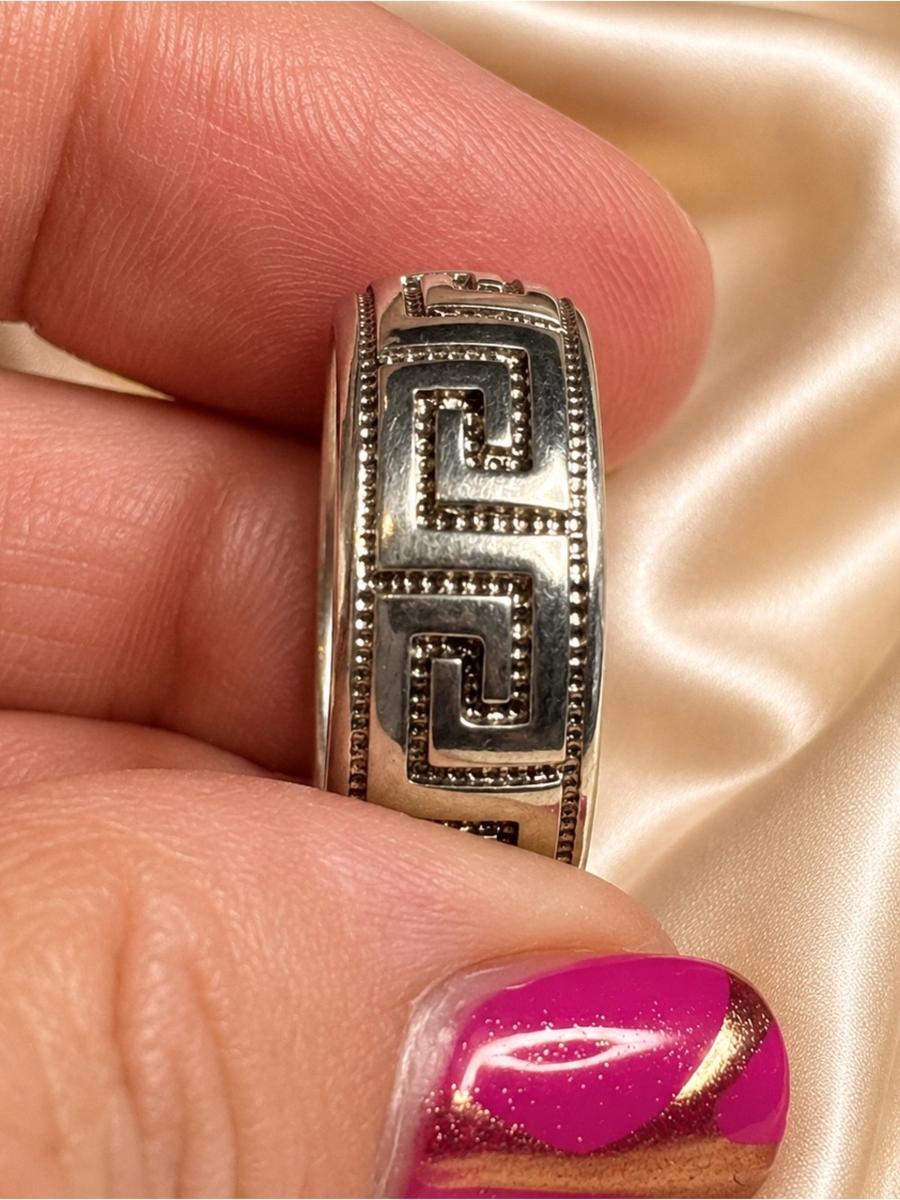 Milor Italy 925 Sterling Silver Greek Key Wide Band Ring Size 8 – 6.1g - Picture 4 of 7